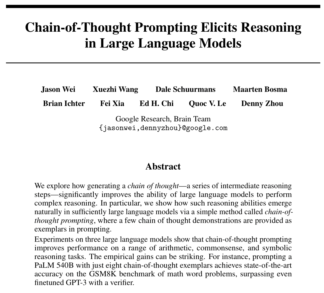 Chain-of-Thought Prompting Elicits Reasoning in Large Language Models